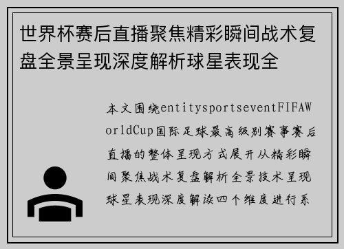 世界杯赛后直播聚焦精彩瞬间战术复盘全景呈现深度解析球星表现全
